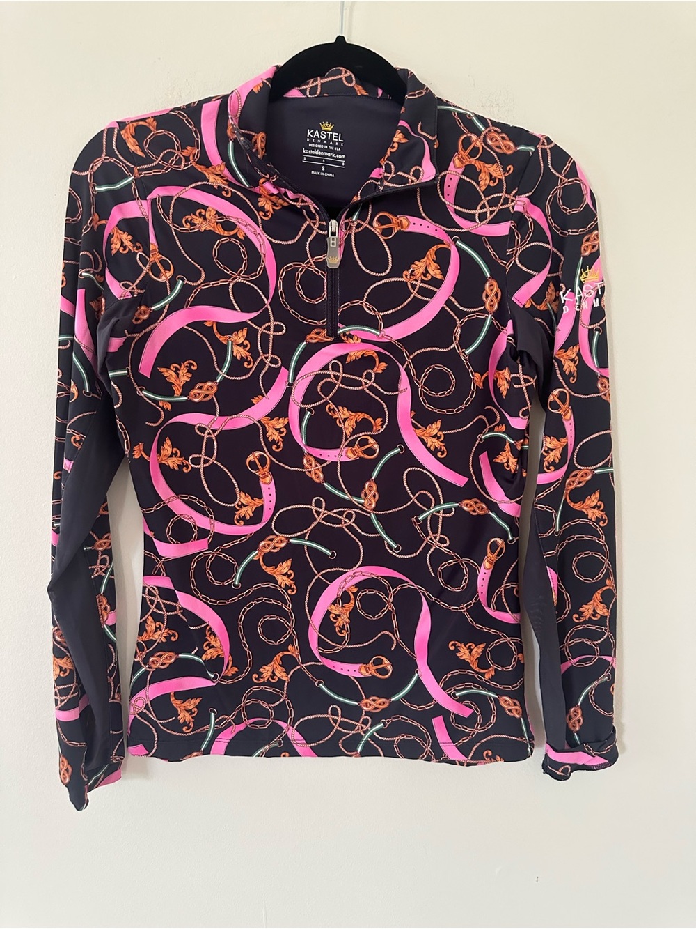 Kastel Denmark Black Pink Chain-Print Half-Zip Pullover size S
